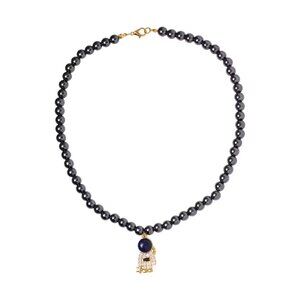 Lapis Lazuli and Simulated Diamond Pendant with Hematite 20"